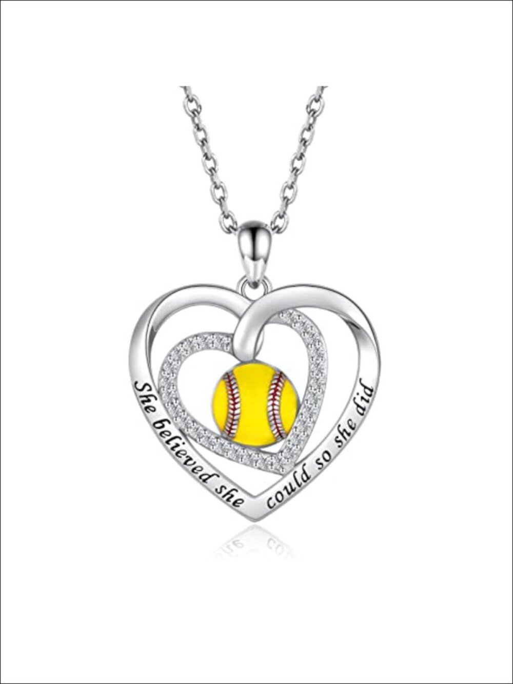 925 Sterling Silver Softball Pendant Necklace Mom Gift Players